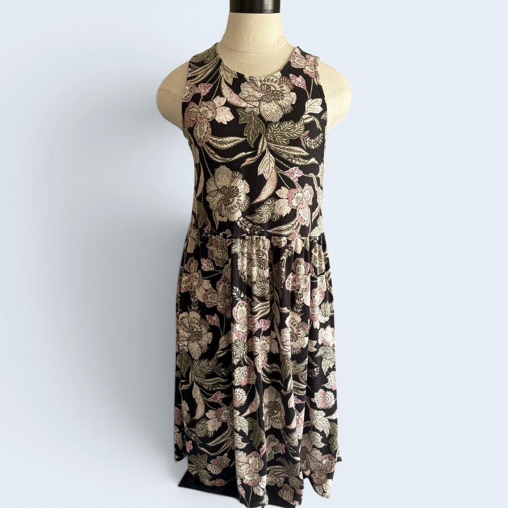 Old Navy Black Pink Floral Sleeveless Fit Flare Dress XS Cottagecore Boho